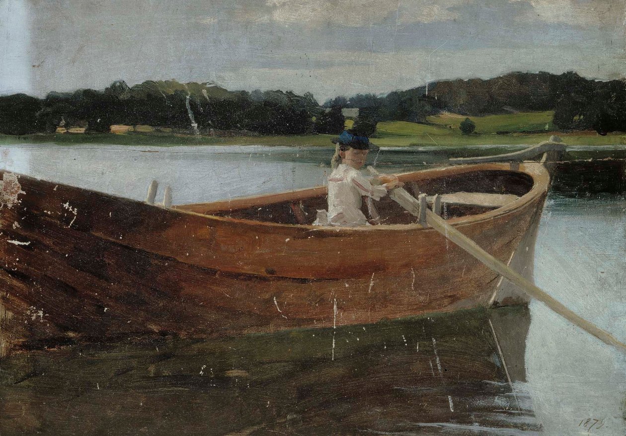 Die Schwester des Künstlers Berta in einem Ruderboot, Studie von Albert Edelfelt