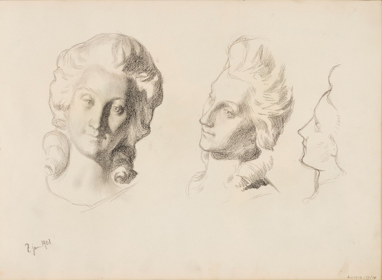 Masken, Skizze / 1700er Jahre (Rokoko), Skizze von Albert Edelfelt