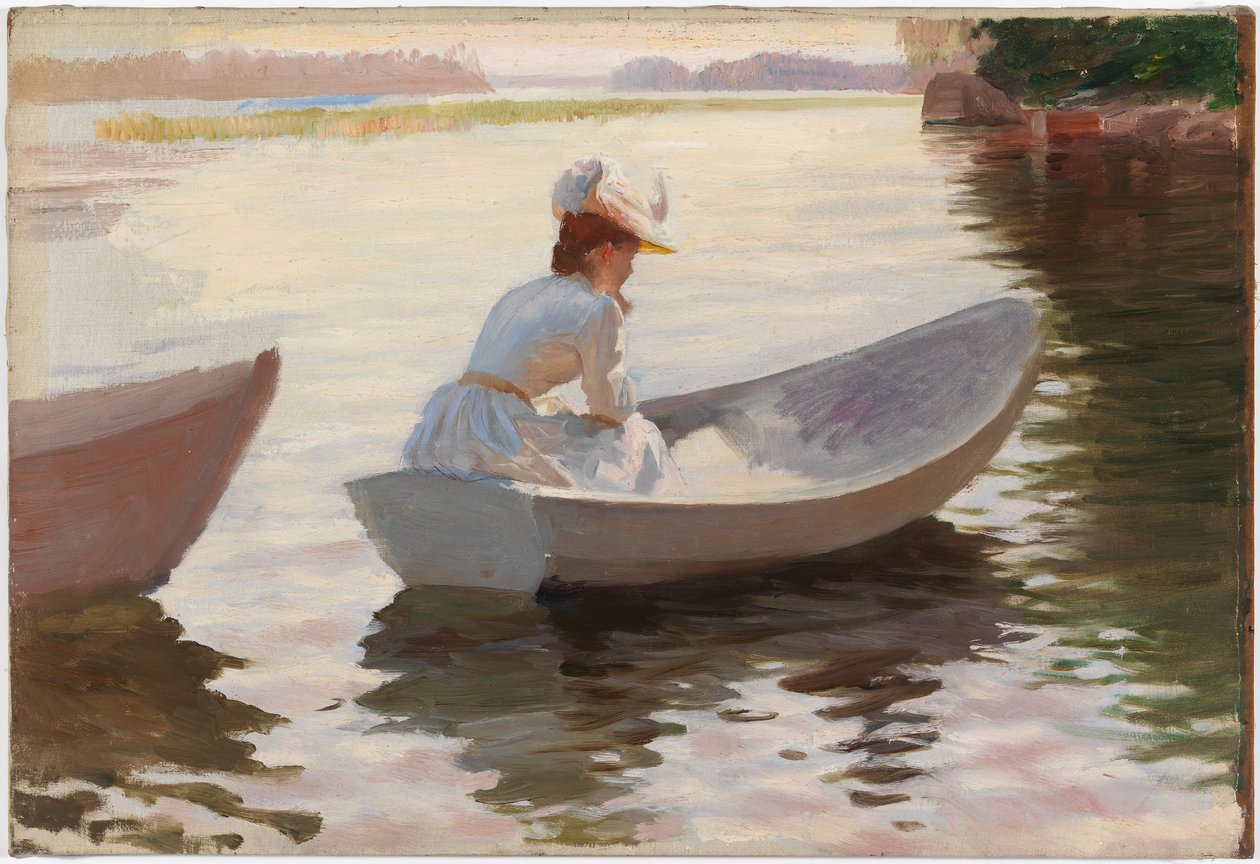 Frau in einem Ruderboot, Studie für Mädchen in einem Ruderboot von Albert Edelfelt