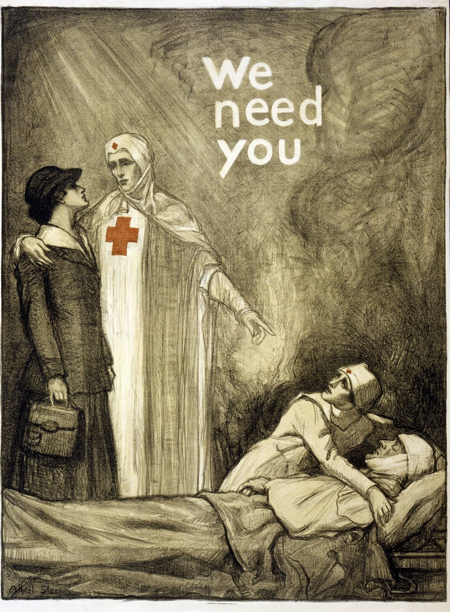 Rotes Kreuz Rekrutierungsplakat, "Wir brauchen dich", veröffentlicht 1918 von Albert Edward Sterner