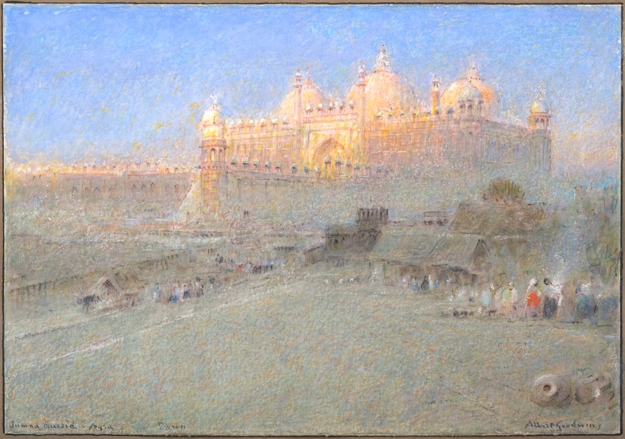 Jumna Musjid, Agra, Morgendämmerung (Aquarell mit Körperfarbe und Tinte) von Albert Goodwin