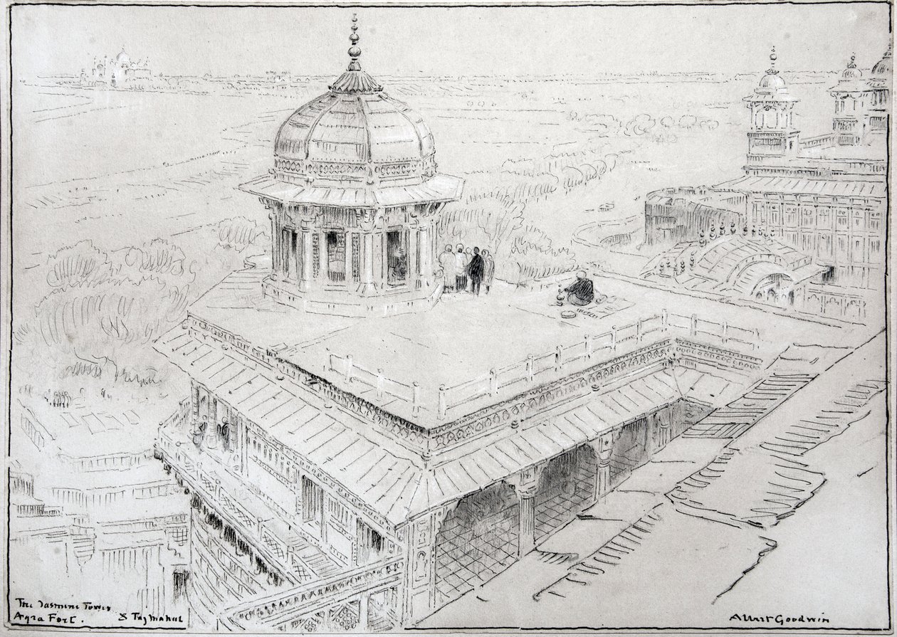 Der Jasmin-Turm, Agra-Fort & Taj Mahal von Albert Goodwin
