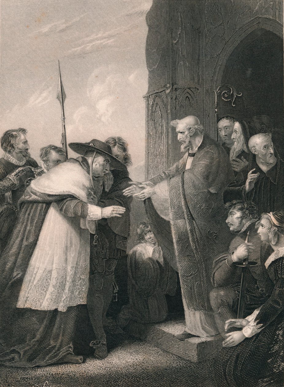 Kardinal Wolsey betritt die Abtei von Leicester, 1530, Mitte des 19. Jahrhunderts von Albert Henry Payne