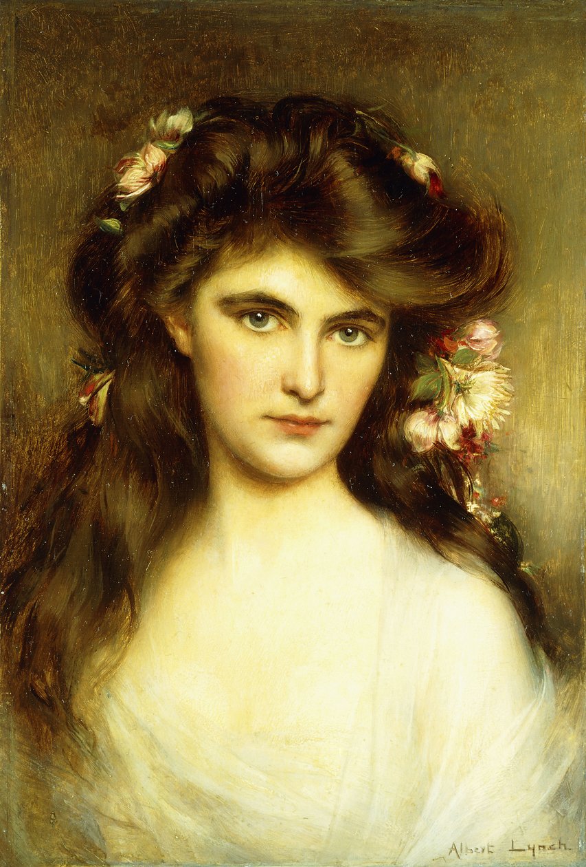 Eine junge Schönheit mit Blumen im Haar von Albert Lynch