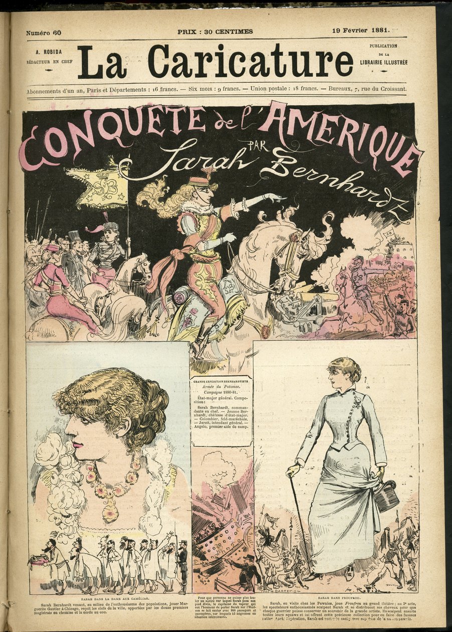Illustration von Albert Robida (1848-1926) für das Titelblatt von The Caricature (1880) von Albert Robida