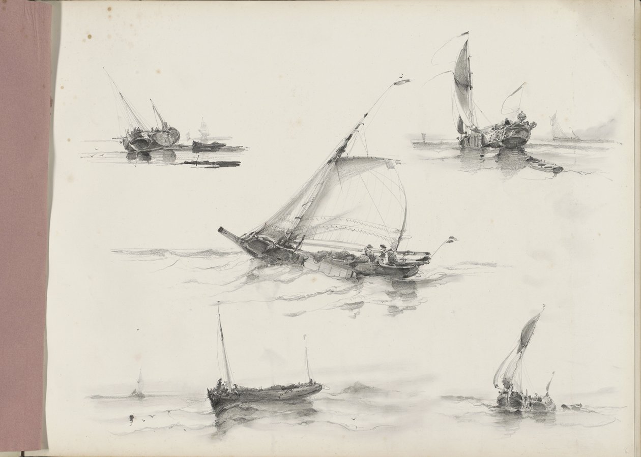 Studienblatt mit Segelschiffen auf dem Wasser von Albertus van Beest