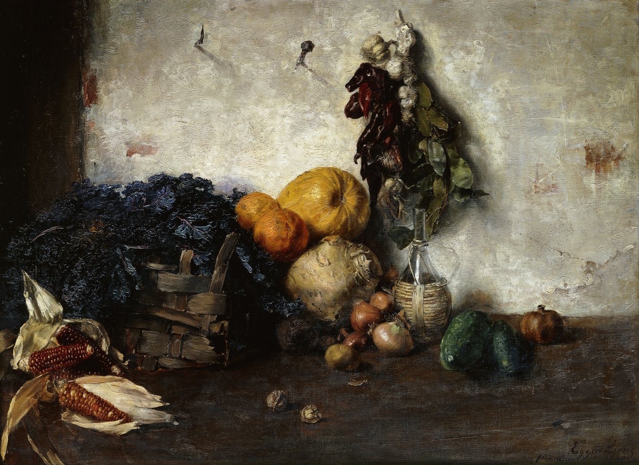 Stillleben mit Gemüse an einer Wand von Albin Egger Lienz