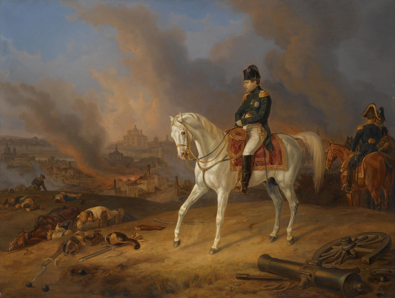 Napoleon Bonaparte vor der brennenden Stadt Smolensk von Albrecht Adam