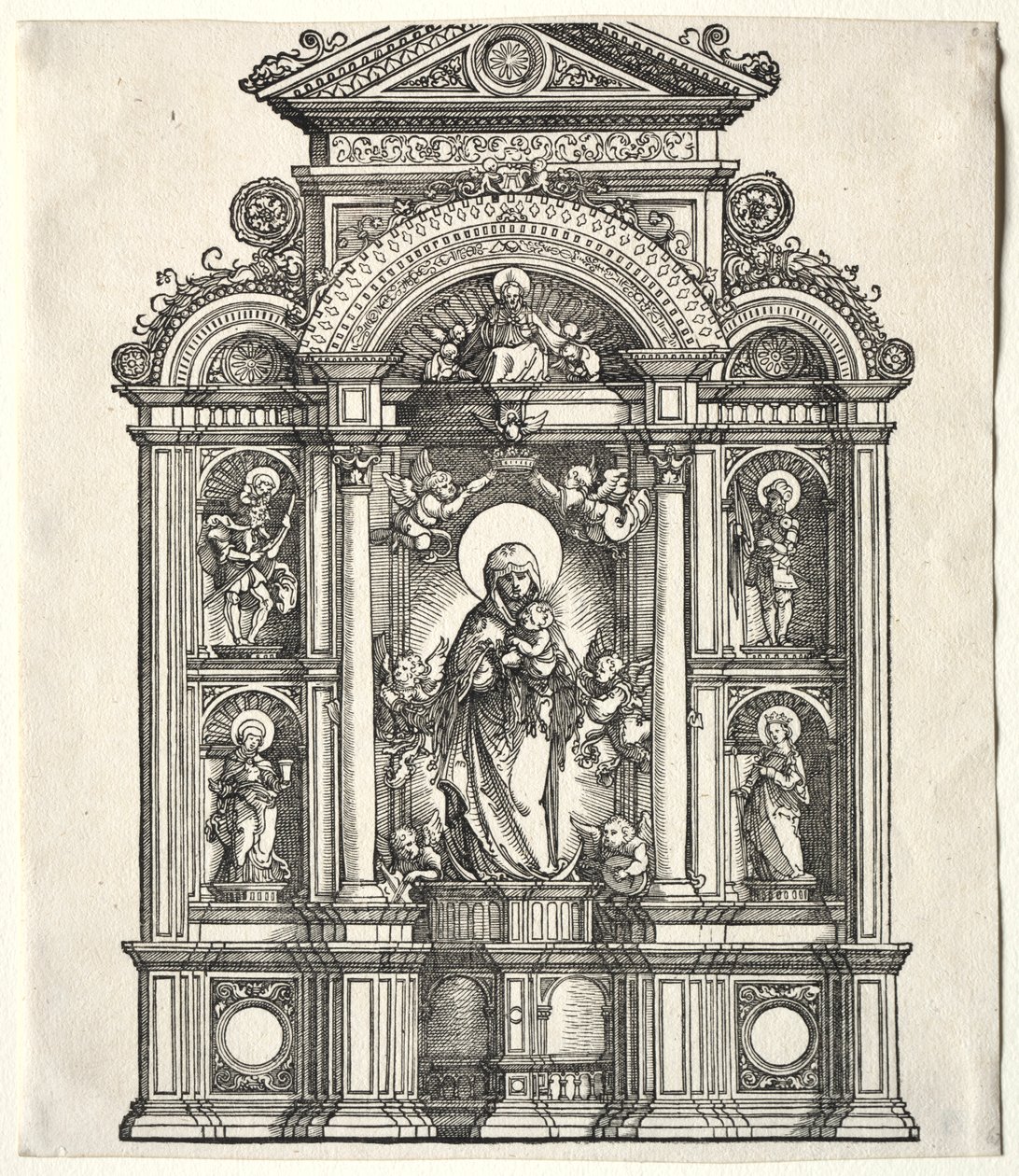 Großer Altar mit der Jungfrau, in einem Rahmen mit den Heiligen Christophorus, Georg, Barbara, Katharina von Albrecht Altdorfer