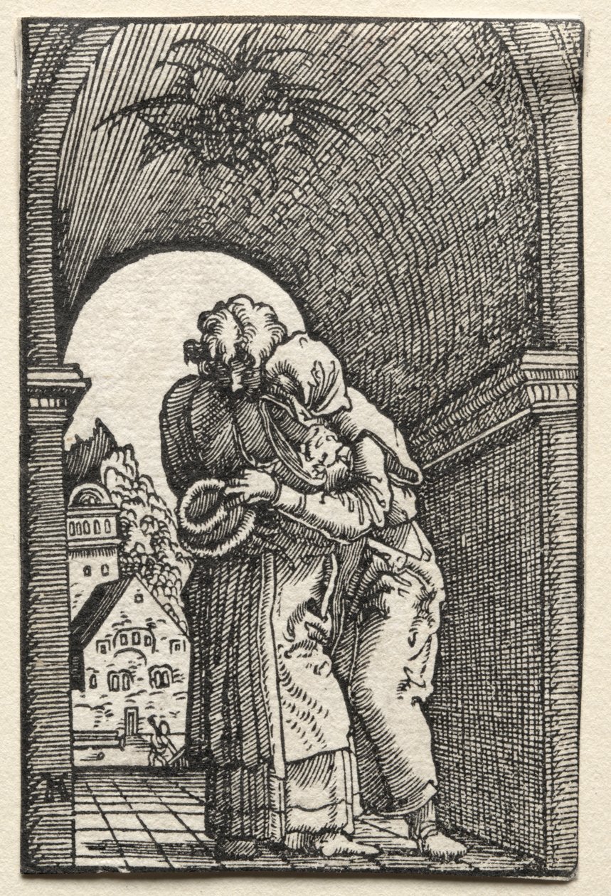 Der Fall und die Erlösung des Menschen: Die Umarmung von Joachim und Anna am Goldenen Tor von Albrecht Altdorfer