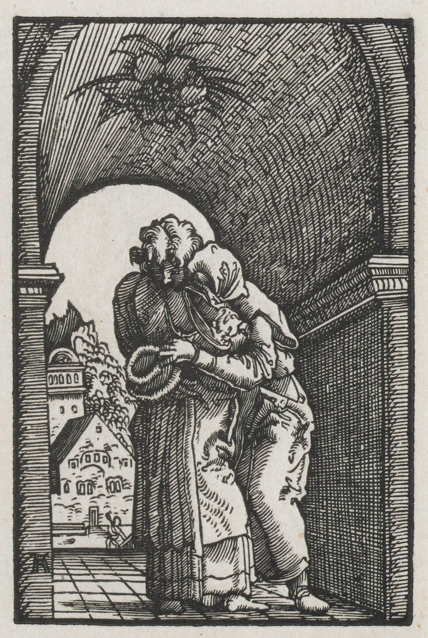 Der Fall und die Erlösung des Menschen: Die Umarmung von Joachim und Anna am Goldenen Tor von Albrecht Altdorfer