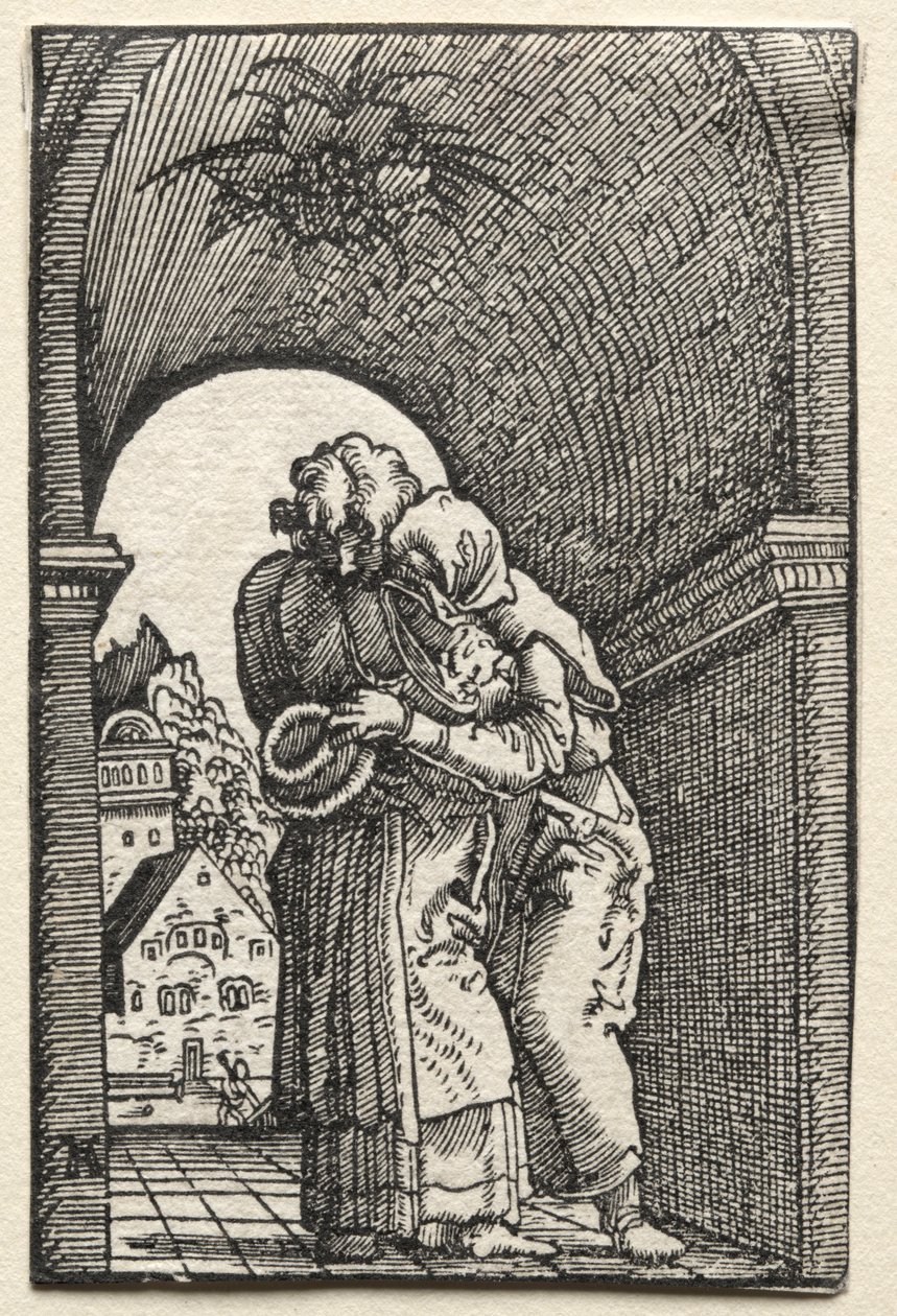 Der Fall und die Erlösung des Menschen: Die Umarmung von Joachim und Anna am Goldenen Tor, 1515 von Albrecht Altdorfer