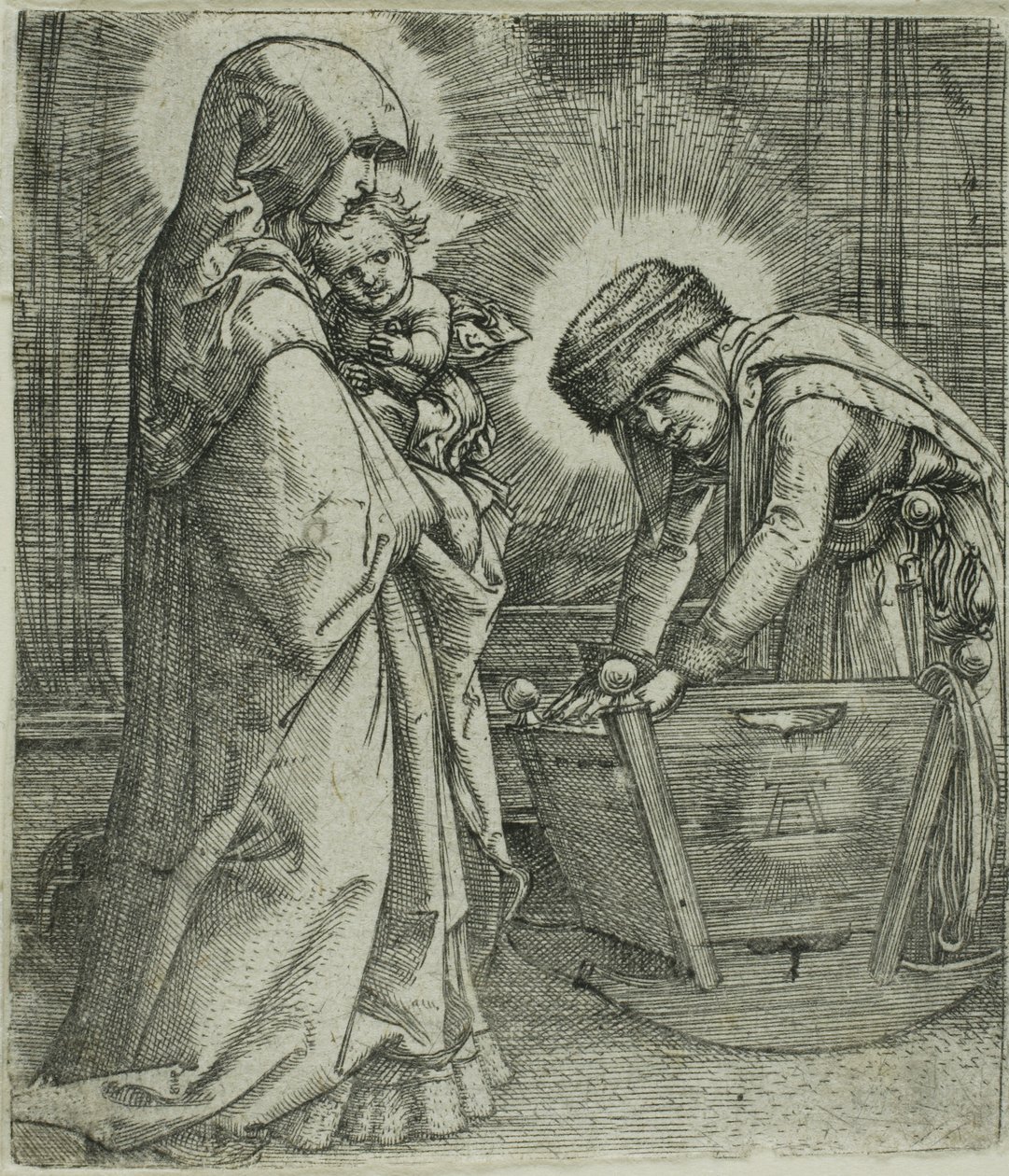 Die Jungfrau und das Kind mit der heiligen Anna an der Wiege von Albrecht Altdorfer