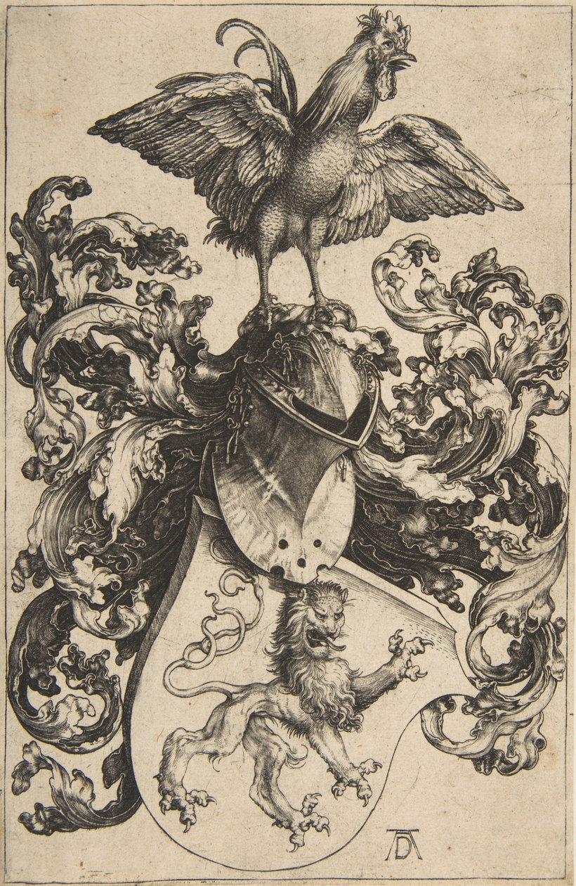 Wappen mit Löwe und Hahn von Albrecht Dürer