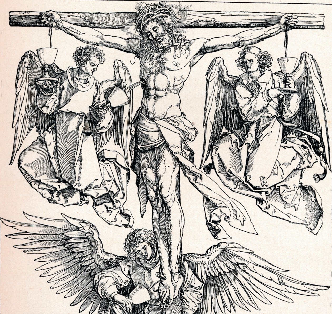 Christus am Kreuz mit drei Engeln von Albrecht Dürer