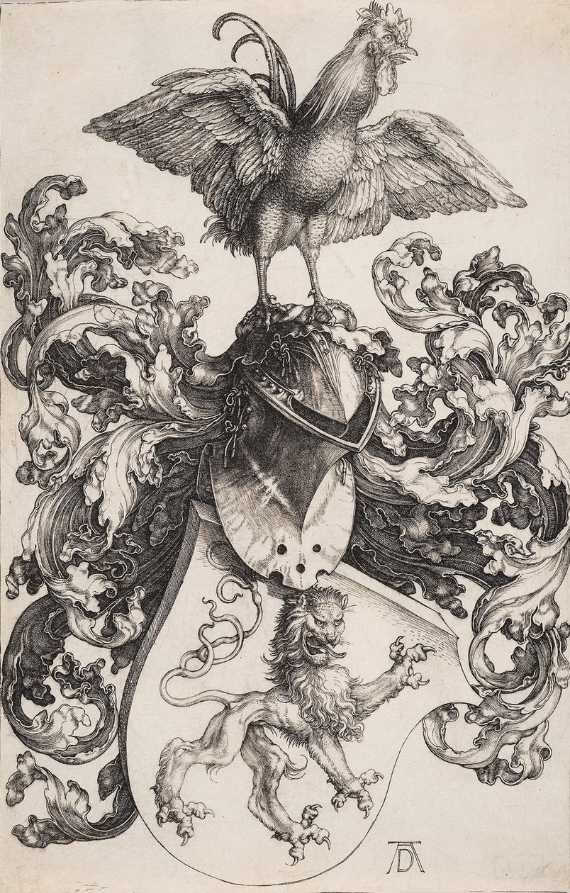 Wappen mit einem Löwen und einem Hahn von Albrecht Dürer