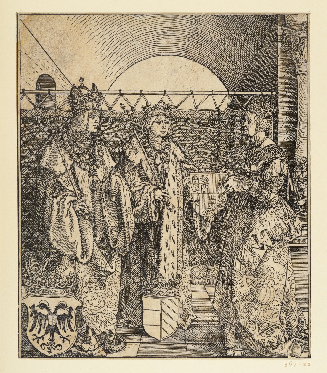 Der Triumphbogen des Kaisers Maximilian I. (Fragment v. 24b): Die historische Szene oben rechts von Albrecht Dürer