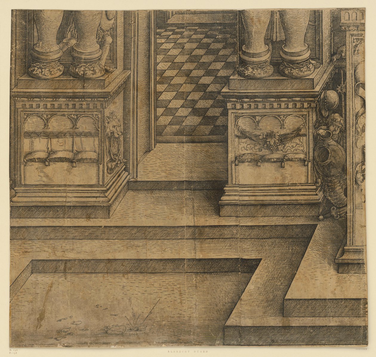 Die Ehrenpforte Kaiser Maximilians I. (10): Die Sockel des linken Portals von Albrecht Dürer