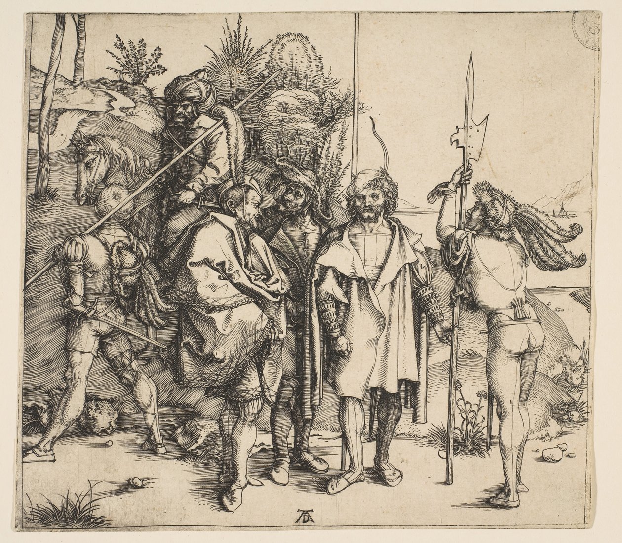 Fünf Fußsoldaten und ein berittener Türke, ca. 1495 von Albrecht Dürer
