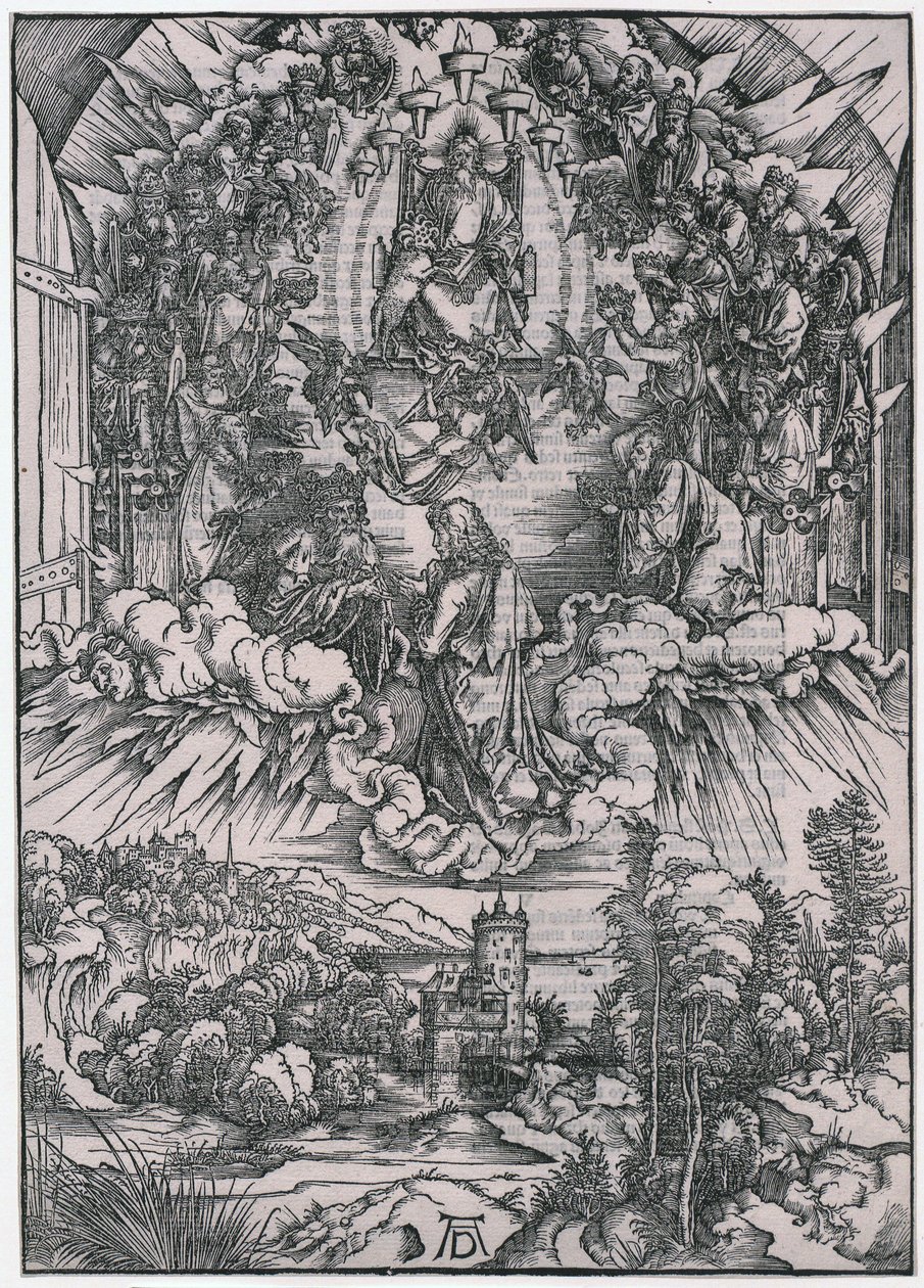 Johannes vor Gottvater und den Ältesten, II. Figur, Blatt 4 der Folge "Die Apokalypse" von Albrecht Dürer