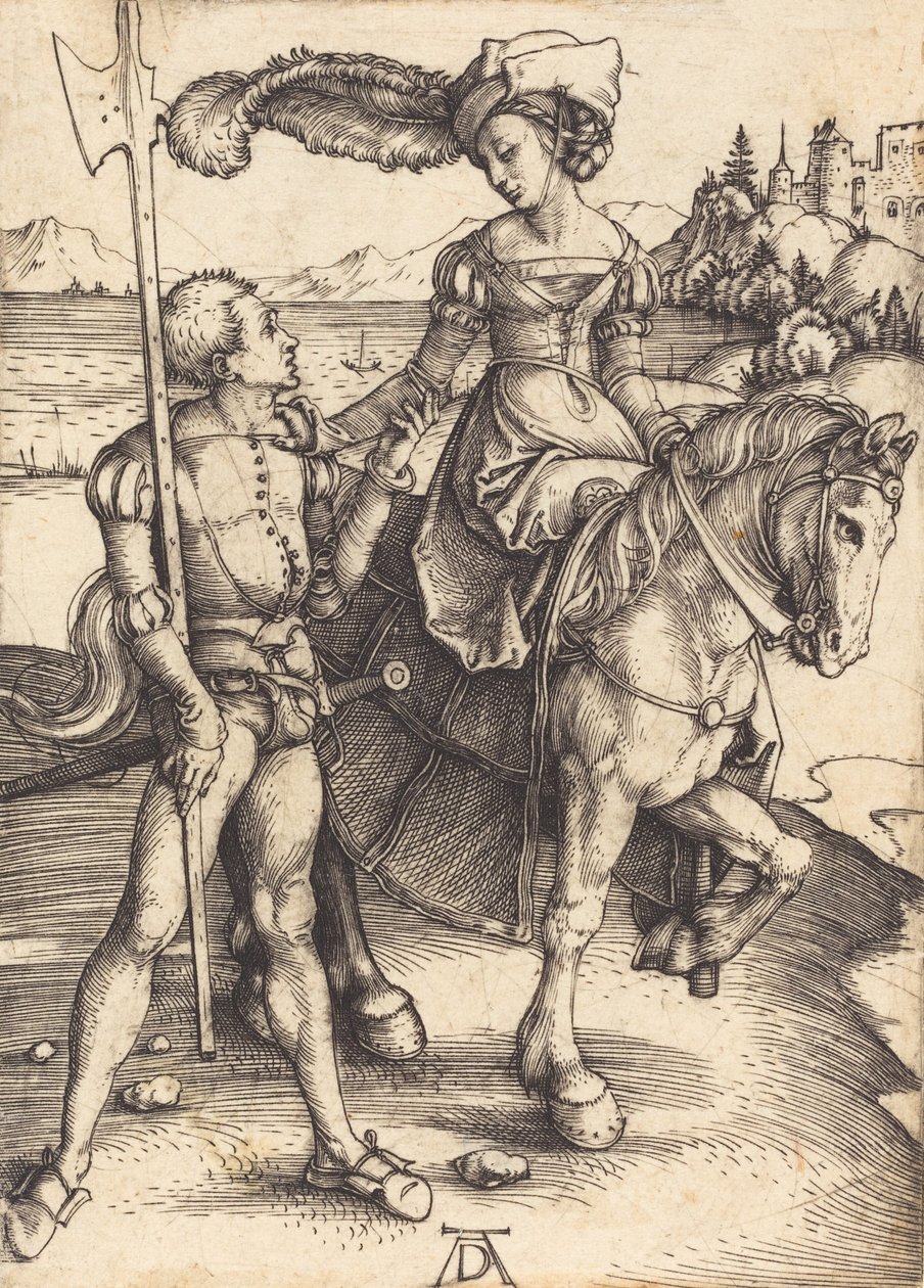 Dame zu Pferd und der Landsknecht, ca. 1497 von Albrecht Dürer