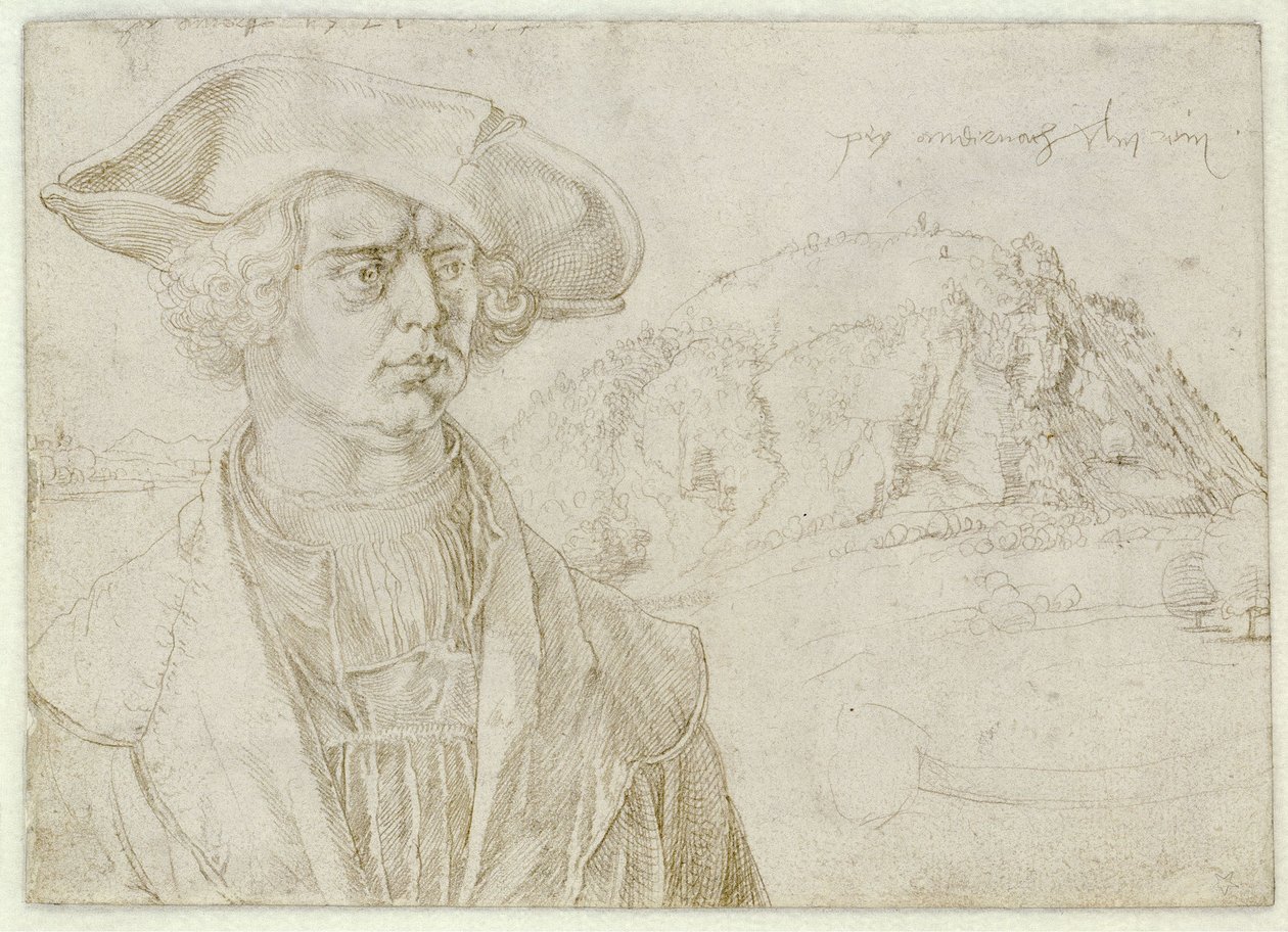 Männliches Brustbild (Aert Bruyn?) und Landschaft bei Andernach von Albrecht Dürer
