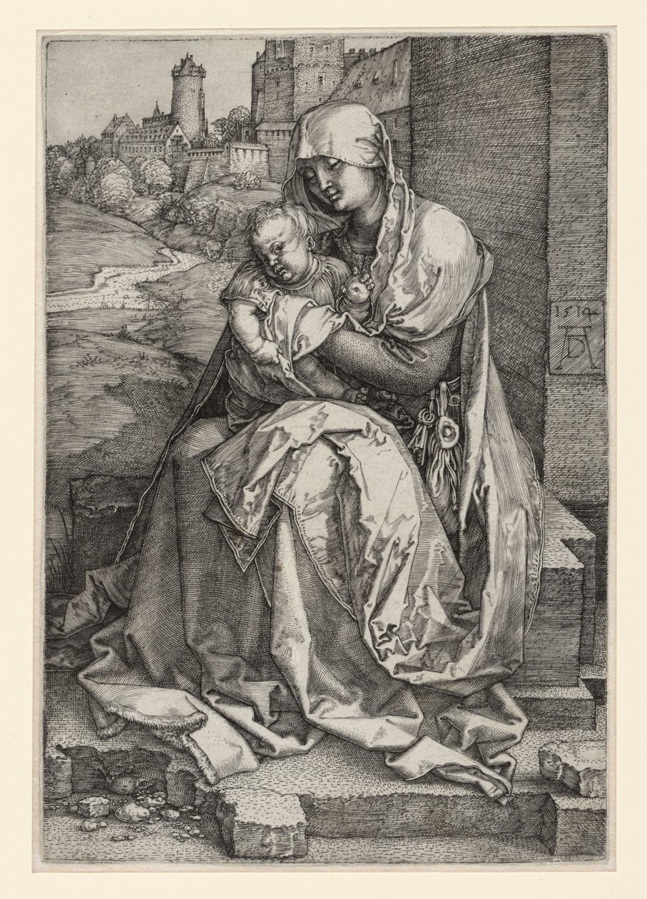 Maria mit Kind vor einer Mauer sitzend von Albrecht Dürer