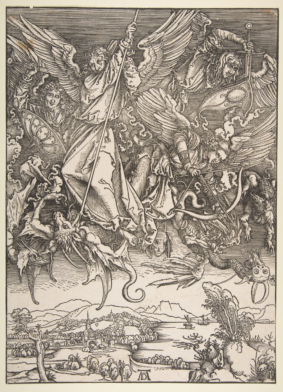 Sankt Michael kämpft gegen den Drachen, aus "Die Apokalypse" von Albrecht Dürer