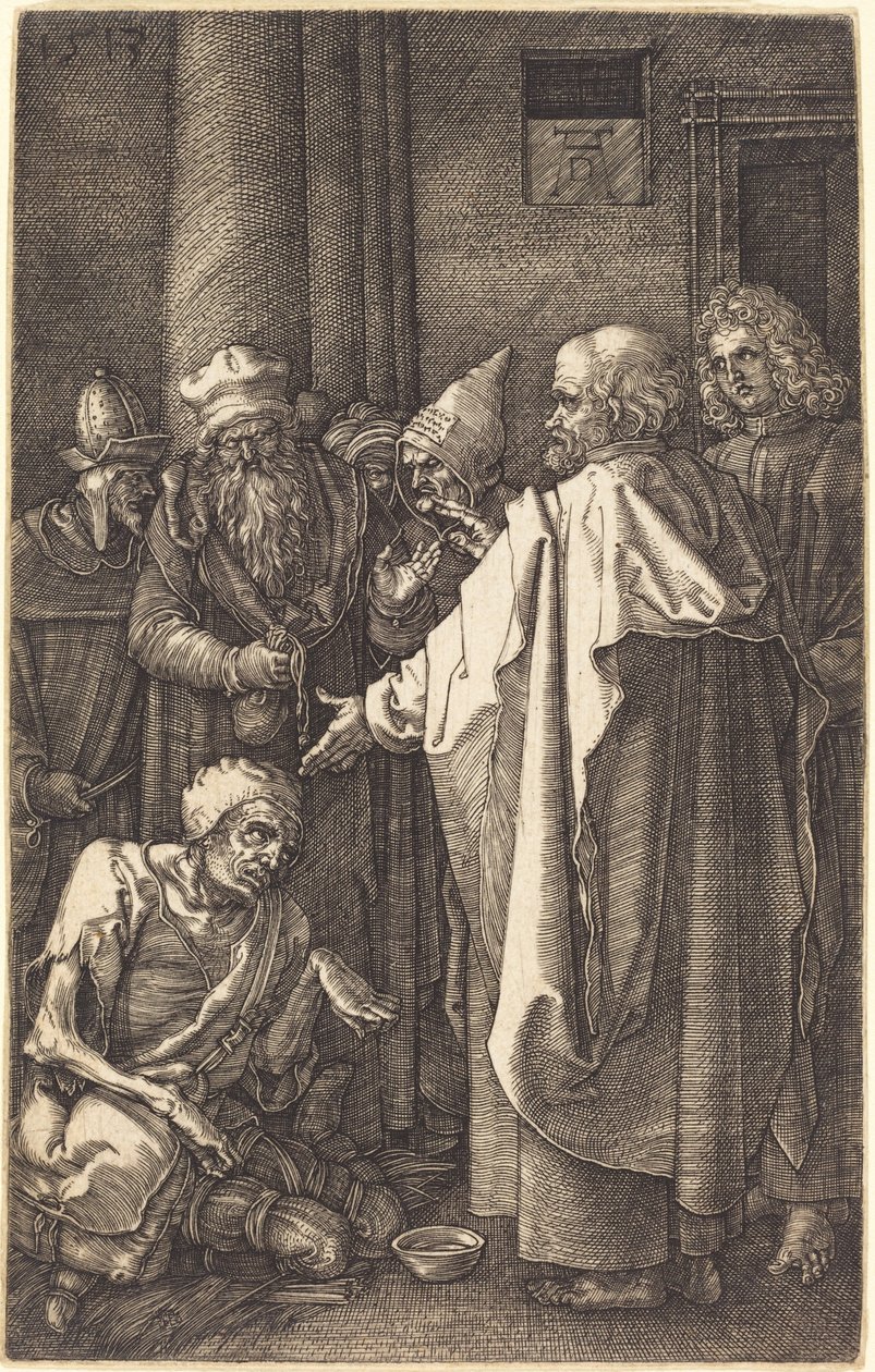Der heilige Petrus und der heilige Johannes heilen einen Lahmen am Tor des Tempels von Albrecht Dürer