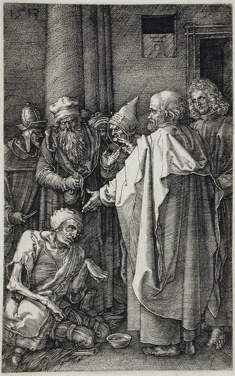 Die Heiligen Petrus und Johannes heilen einen Gelähmten am Tor des Tempels von Albrecht Dürer