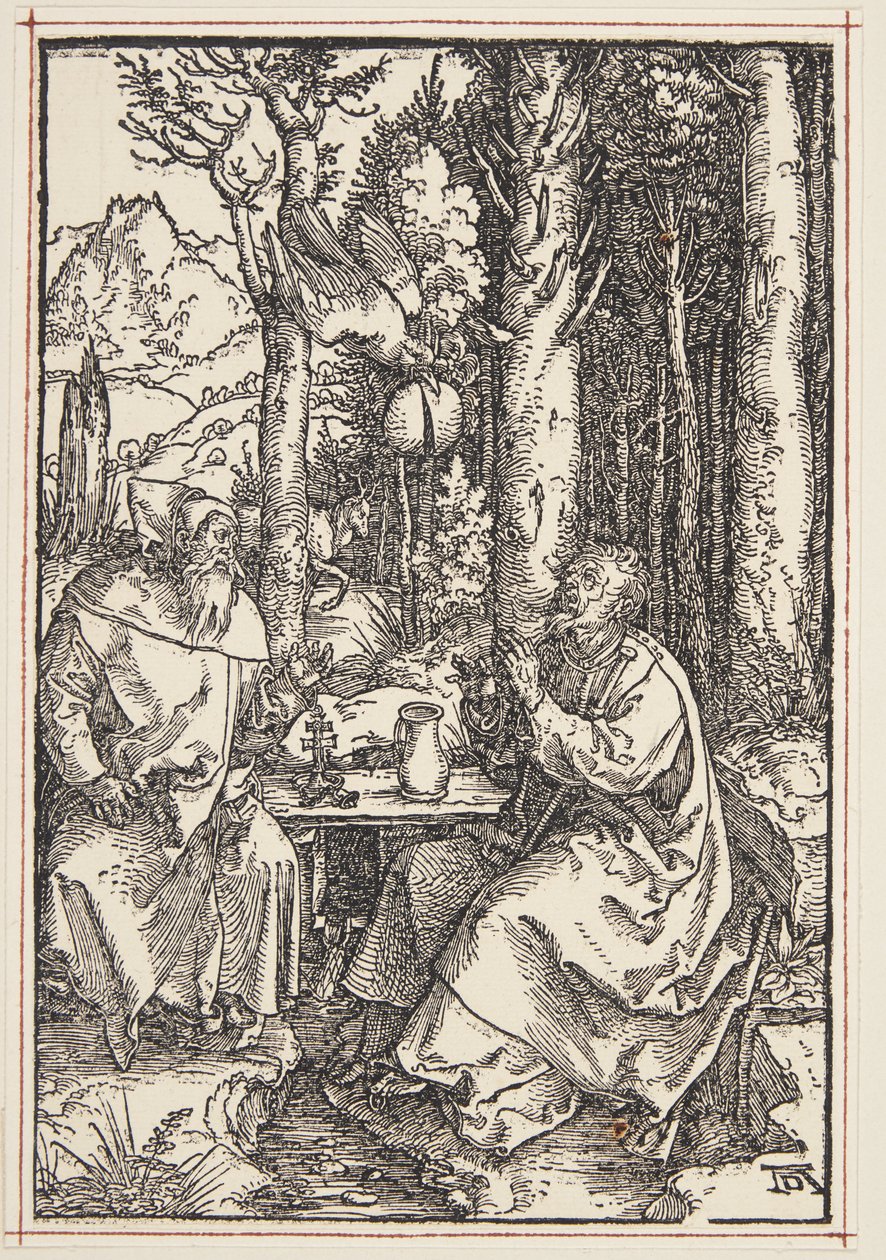 Der heilige Antonius besucht den heiligen Paulus in der Wüste von Albrecht Dürer