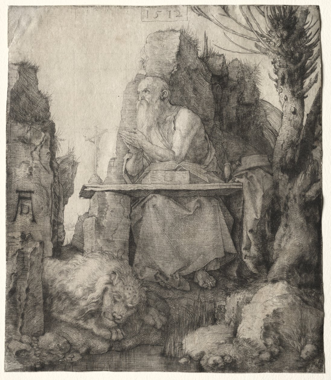 Der heilige Hieronymus sitzt in der Nähe einer Kopfweide von Albrecht Dürer