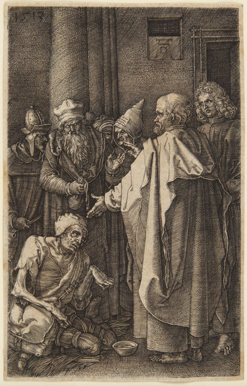 Der heilige Petrus und der heilige Johannes heilen den Gelähmten (#16 aus der Kupferstich-Passion) von Albrecht Dürer