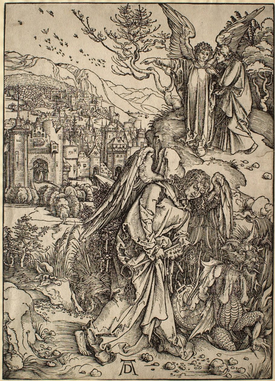 Die Apokalypse: Der Engel mit dem Schlüssel des Abgrunds von Albrecht Dürer
