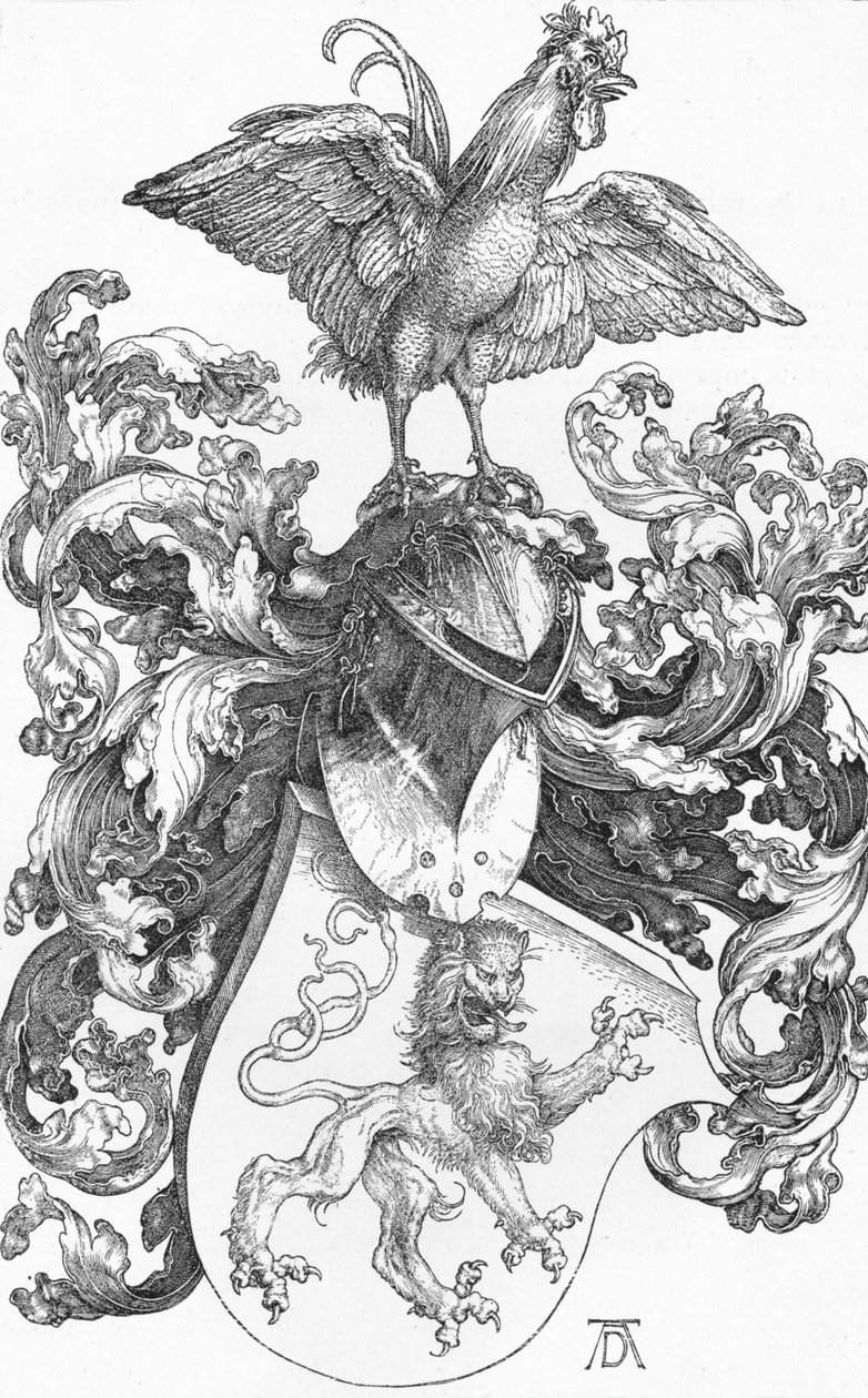 Das Wappen mit einem Löwen und einem Hahn, ca. 1502-1503, 1906 von Albrecht Dürer