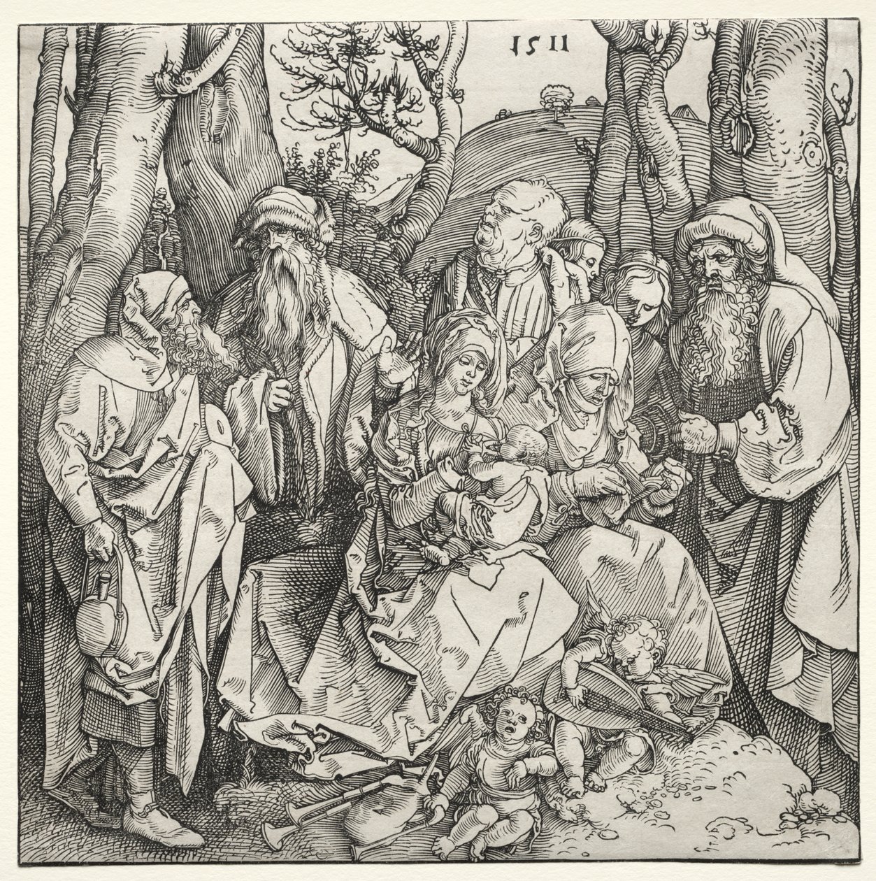Die Heilige Familie mit zwei musizierenden Engeln von Albrecht Dürer