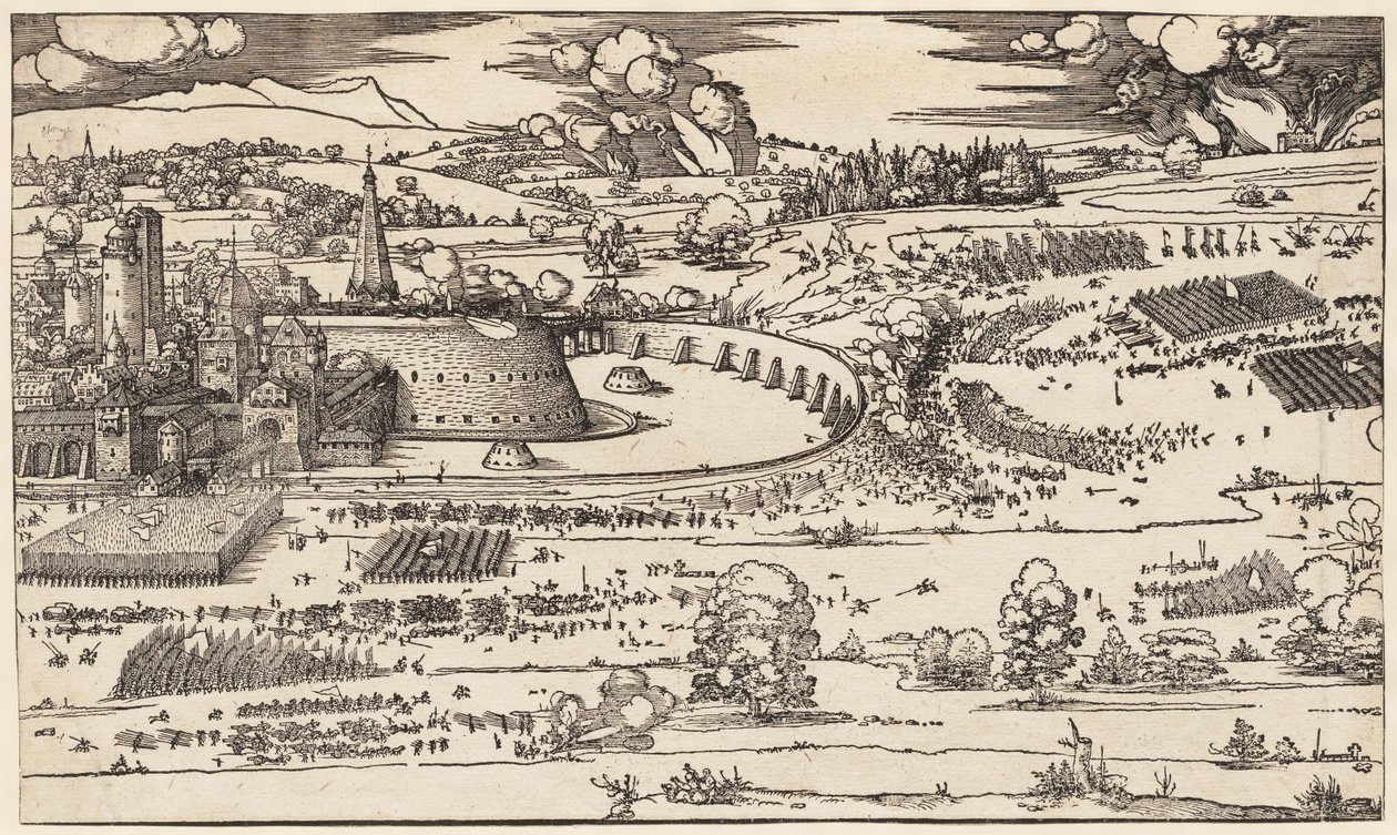 Die Belagerung einer Festung (nur die linke Seite, von 2 Blöcken) von Albrecht Dürer