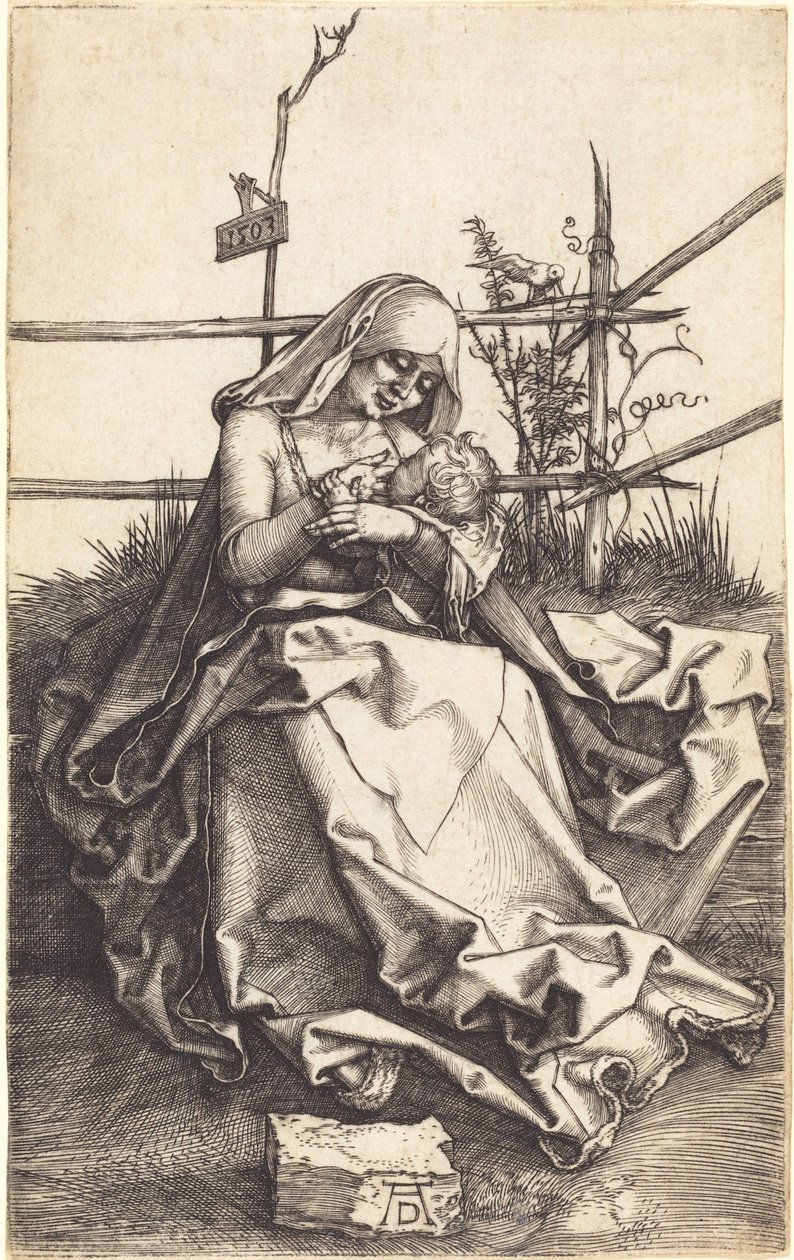 Die Jungfrau und das Kind auf einer grasbewachsenen Bank von Albrecht Dürer