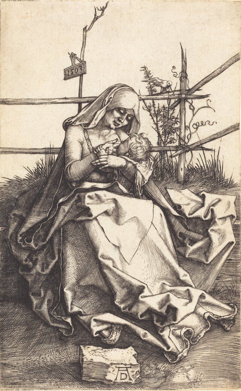 Die Jungfrau und das Kind auf einer grasbewachsenen Bank von Albrecht Dürer
