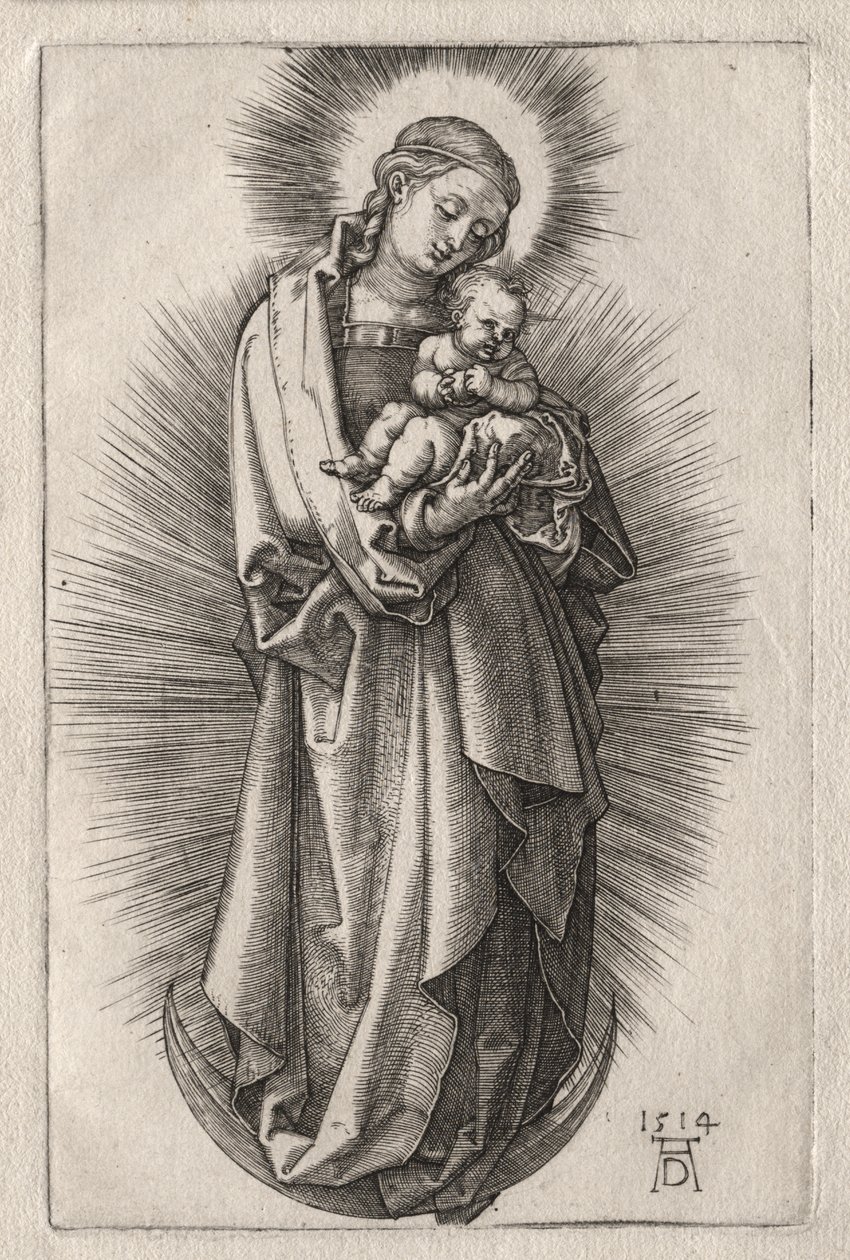 Die Jungfrau mit Haarband auf einer Mondsichel von Albrecht Dürer
