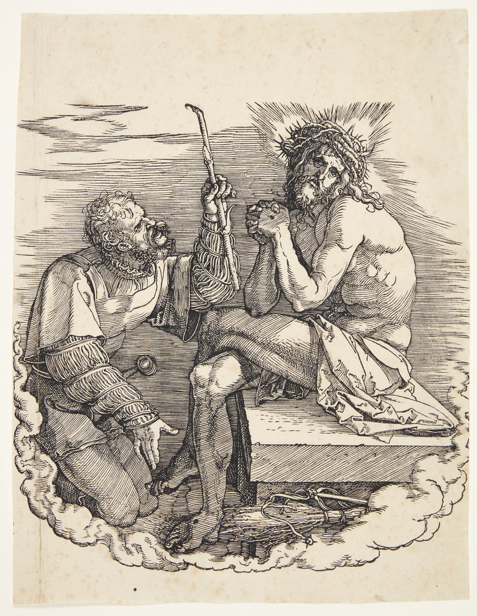 Der Mann der Schmerzen, verspottet von einem Soldaten von Albrecht Dürer