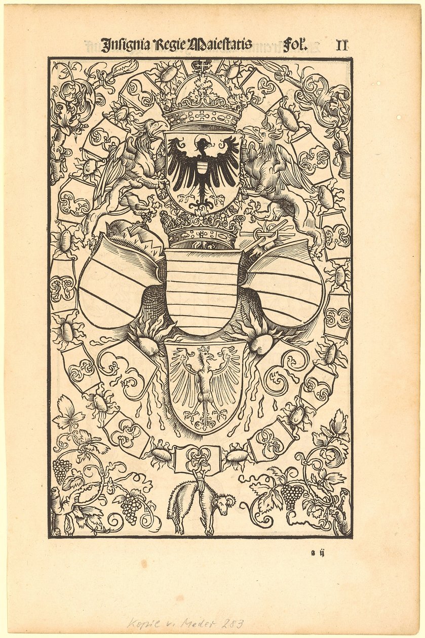 Wappen Maximilians I. als römischer König [recto]; Wappen des Florian Waldauf von Waldenstein [verso] von Albrecht Dürer