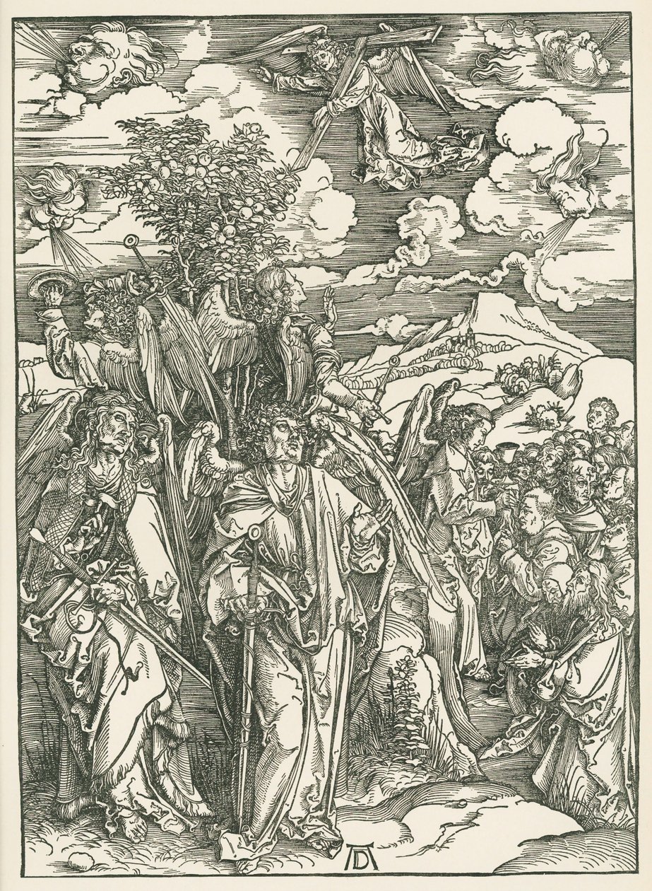 Vier Engel halten die Winde und die Versiegelung der Auserwählten. Die Offenbarung des Heiligen Johannes von Albrecht Dürer or Duerer