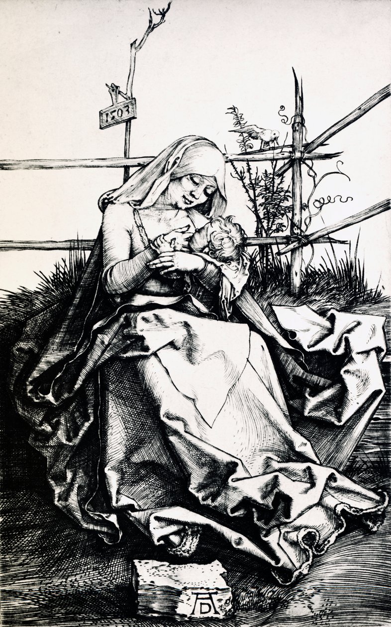 Madonna und Kind in einem Zaun (Kupferstich) von Albrecht Dürer