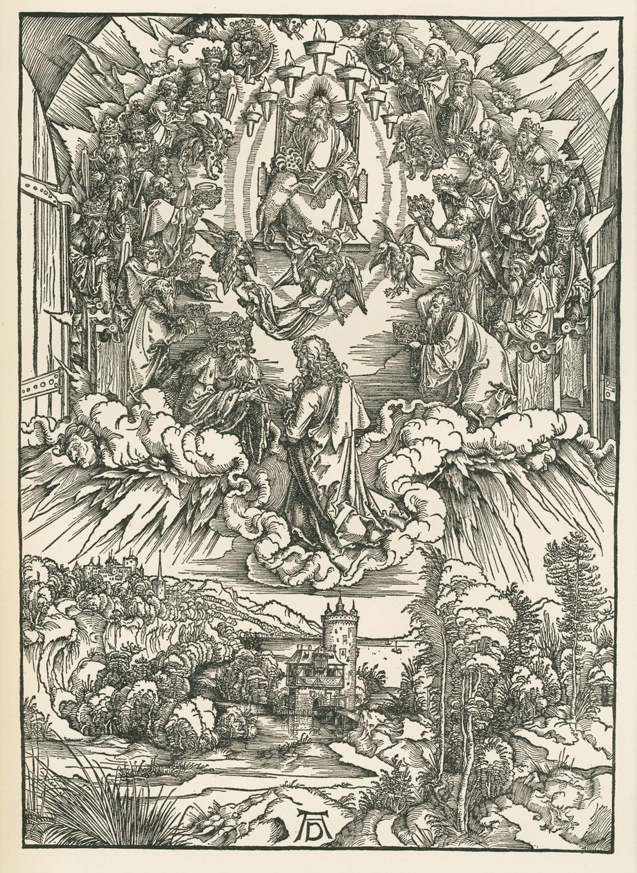 Johannes vor Gott und den vierundzwanzig Ältesten im Himmel. Die Offenbarung des Johannes von Albrecht Dürer or Duerer