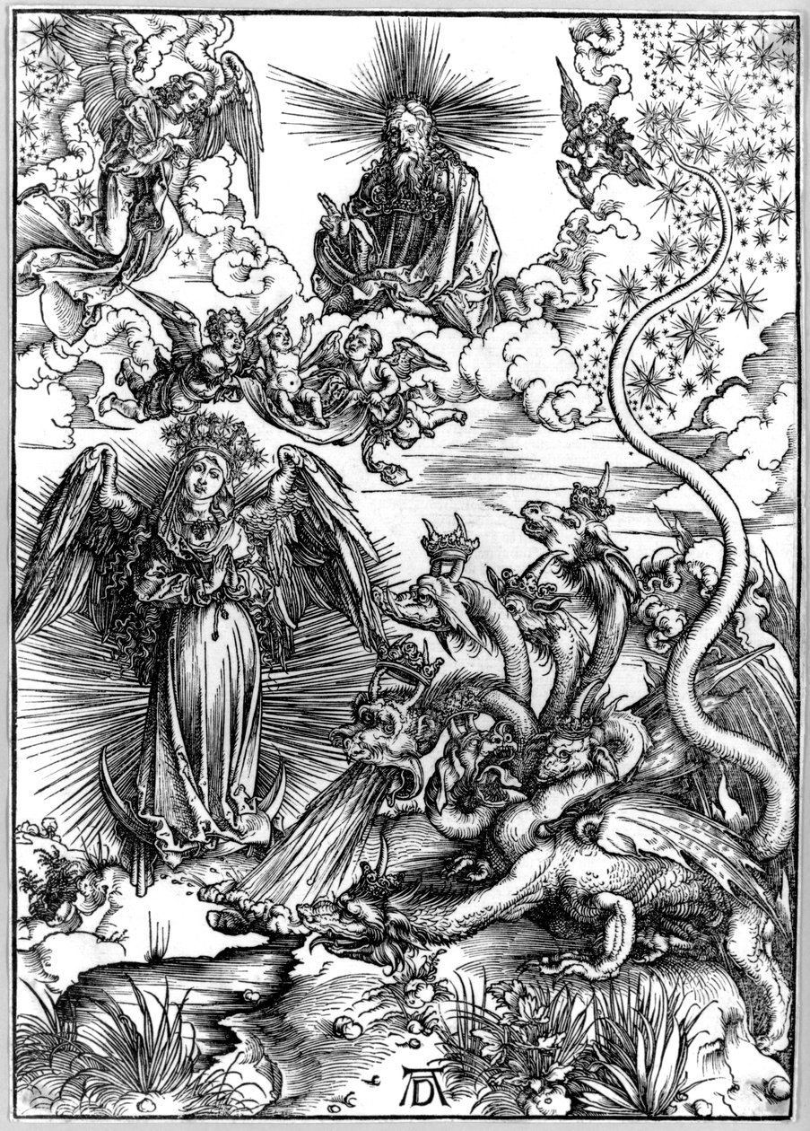 Die apokalyptische Frau oder Die Frau, bekleidet mit der Sonne und dem siebenköpfigen Drachen, aus der Apokalypse oder der Offenbarung des Johannes von Albrecht Dürer