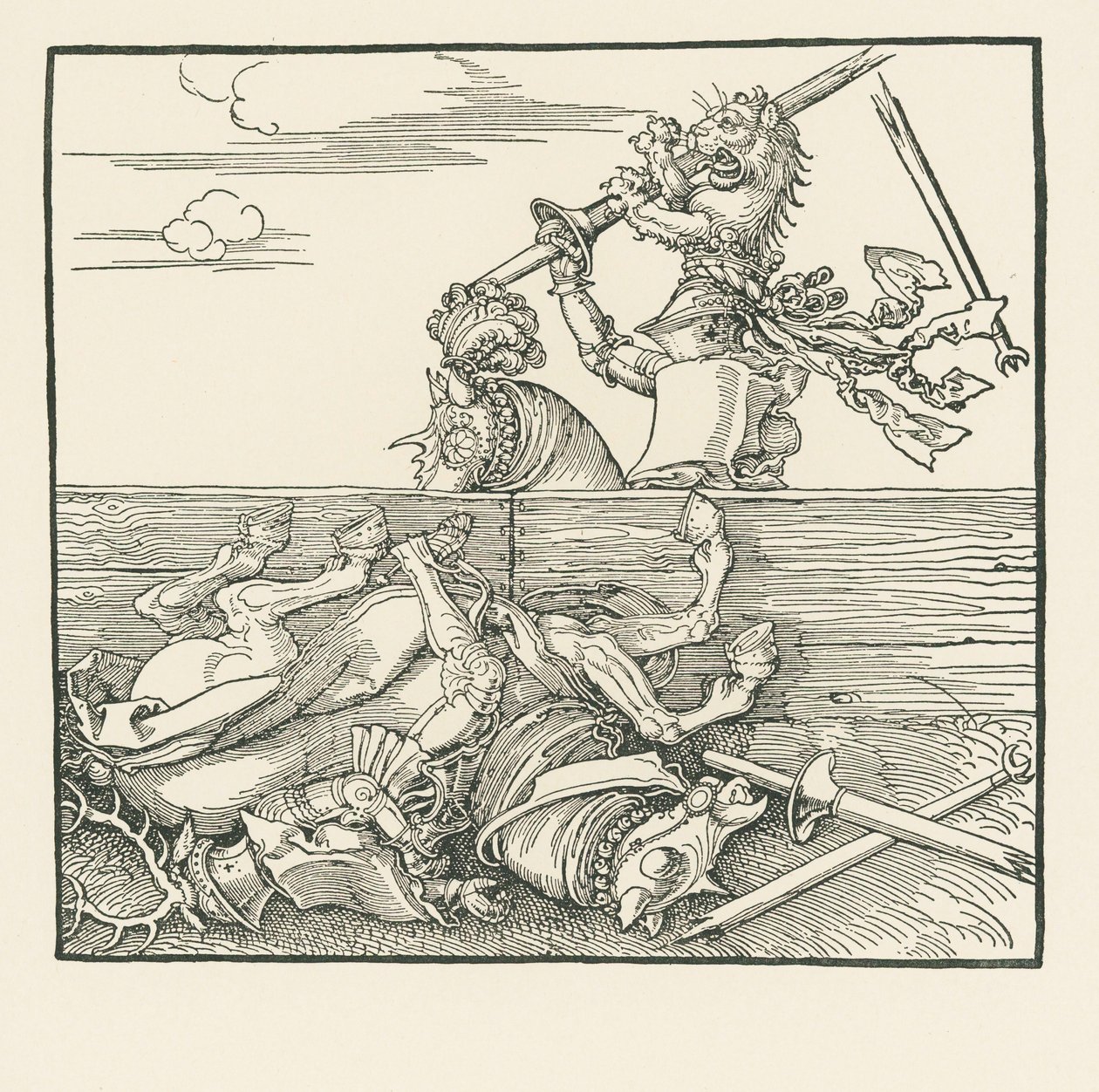 Das ausländische Turnier. Maximilian hat seinen Gegner Jacop de Heri aus dem Sattel gehoben, um 1517-18 von Albrecht Dürer or Duerer