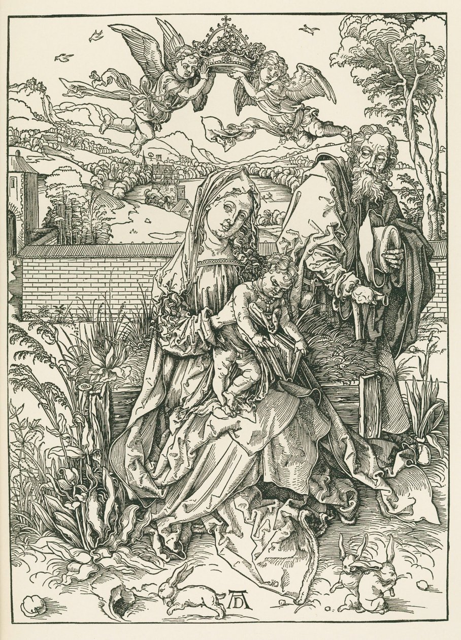 Die Heilige Familie mit drei Hasen, um 1497 von Albrecht Dürer or Duerer