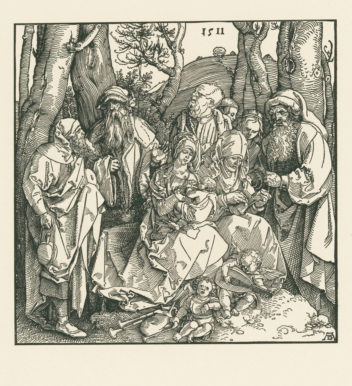 Die Heilige Sippe mit lautespielenden Engeln von Albrecht Dürer or Duerer