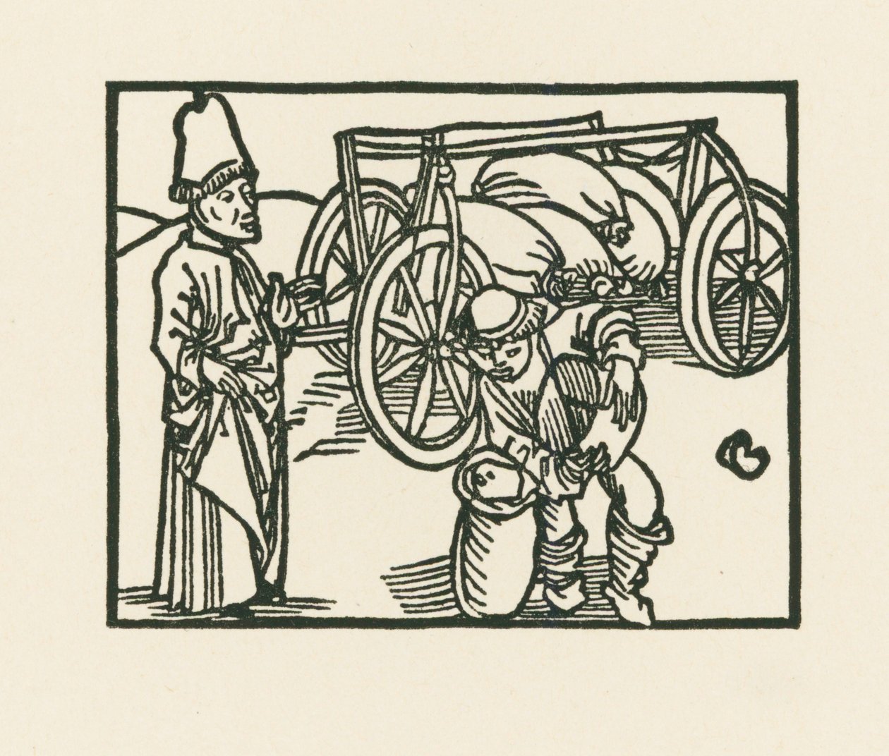 Der Priester hat einen Sack auf einem Wagen und Hafer wird hineingefüllt, um 1489-90 von Albrecht Dürer or Duerer